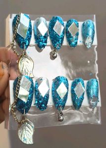 Blue Glitter trending Garba Press-On Nails 💙✨
