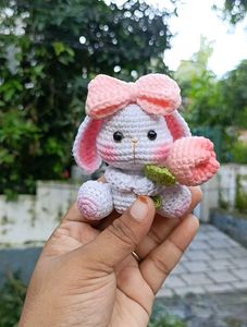 Handmade Crochet Bunny with Flower