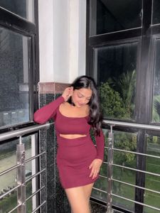 maroon mini bodycon dress with details MEDIUM