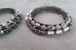 Elegant Oxidized Bangles with Crystals