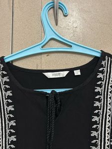 Black Embroidered Tassel Blouse