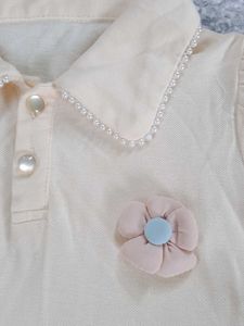 Cream Tulle Dress with Flower Accent