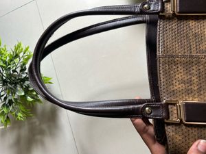 Brown Textured Leather Shoulder Bag