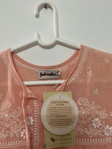 💖 Peach Cotton Tunic for Girls | Delicate Floral