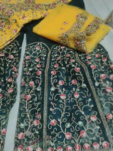 Embroidered Yellow &amp; Green Salwar Suit