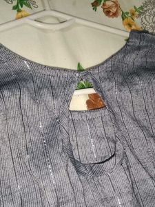 Grey Kurta with Silver Stripes