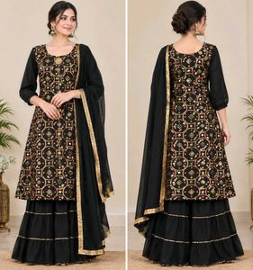 Elegant Black Kurta Set with Gold Embellishments