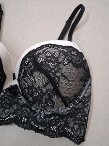 34C Black Lace Trim Padded Bra