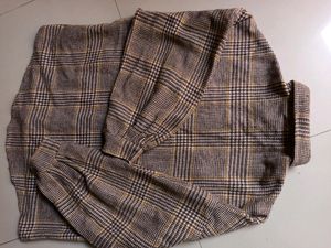 Women Oversized Check-pattern Wool Shirt