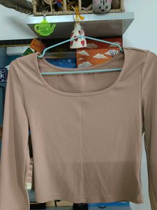 Cute Beige Long Sleeve Cropped Top