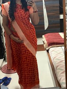 Elegant Orange Heart Print Saree