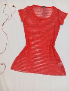 Red Crochet Mesh Mini Dress