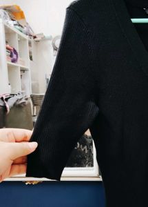 Black V-Neck Button Detail Knit Top