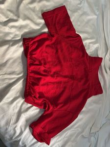 Chic Red Crinkle Button-Up Top
