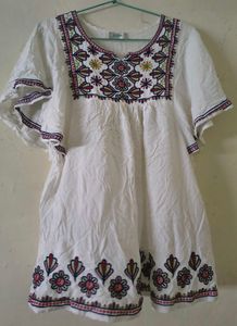 Embroidered White Boho Tunic Top