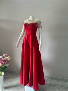 Elegant Red Beaded Evening Gown