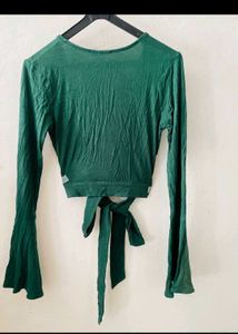 Elegant Emerald Green Wrap Crop Top