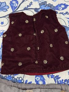 Maroon Velvet Choli With Organza Lehnga