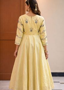 Elegant Yellow &amp; Grey Ethnic Gown
