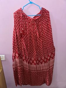 Red &amp; White Diamond Print Ethnic Skirt
