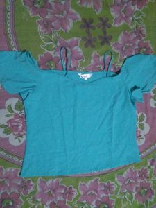 Teal Cold Shoulder Top