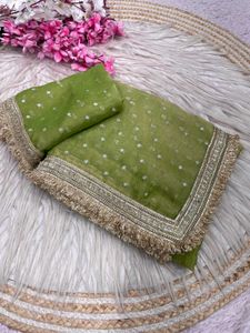 Elegant Green Saree with Silver Motifs