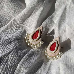 Handmade Pearl &amp; Red Stone Earrings❤️