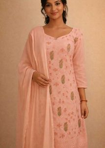 Elegant Peach Printed Kurta Set