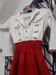 Chic White Top &amp; Red Skirt Dress
