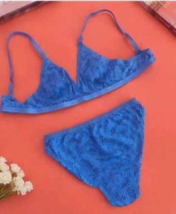 Blue Printed Bra Set
