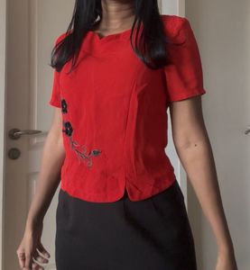 Red Floral Blouse