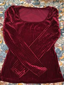 Velvet Striped Long Sleeve Top