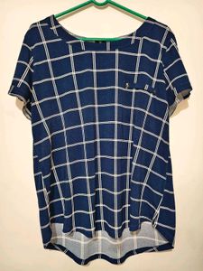 Chic Navy Blue Plaid Top