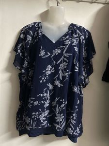 Navy Blue Floral Print Top