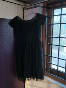Black Lace Dress with Pink Ribbon
