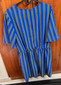 Almost New adjustable Blue Striped V-Neck Mini Dre