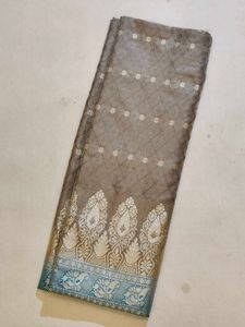 Elegant Grey Silk Saree with Blue Border