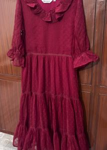 Burgundy Ruffled Tiered Dress