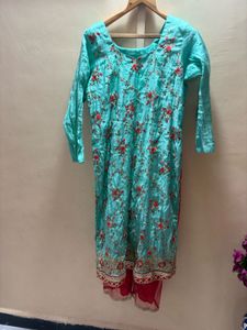 Beautifully Embroidered Teal Kurta Set