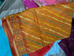 Beautiful Orange Saree with Bandhani Print