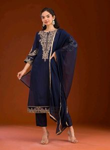 Embroidered Navy Blue Kurta