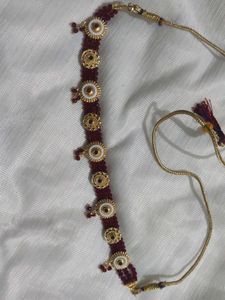 Maroon &amp; Gold Ethnic Necklace