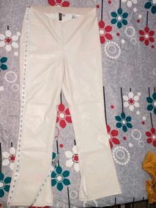 H&amp;M Off-White Faux Leather Pants with Front Slits