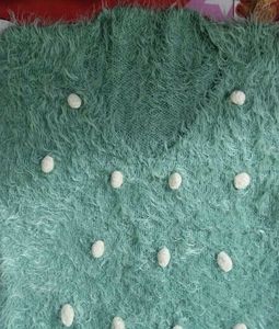Green Fuzzy Sweater with Dots