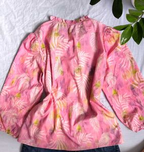 Shimmery Pink Tropical Print Blouse
