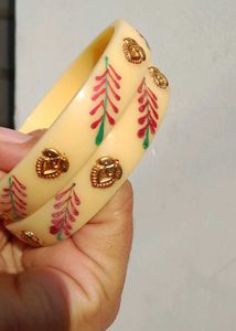 Beautiful Cream Bangles with Floral Design