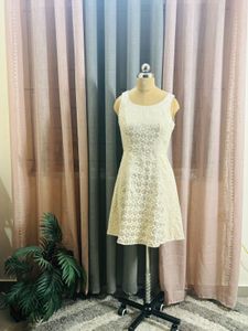 Lace Mini Dress - Sleeveless, Cream