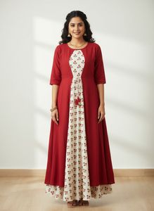 Off White Anarkali Gaun