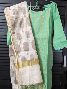 Green Chanderi Kurta With Dupatta