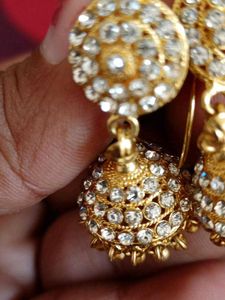 Stone Work Gold Pleated Jhumki